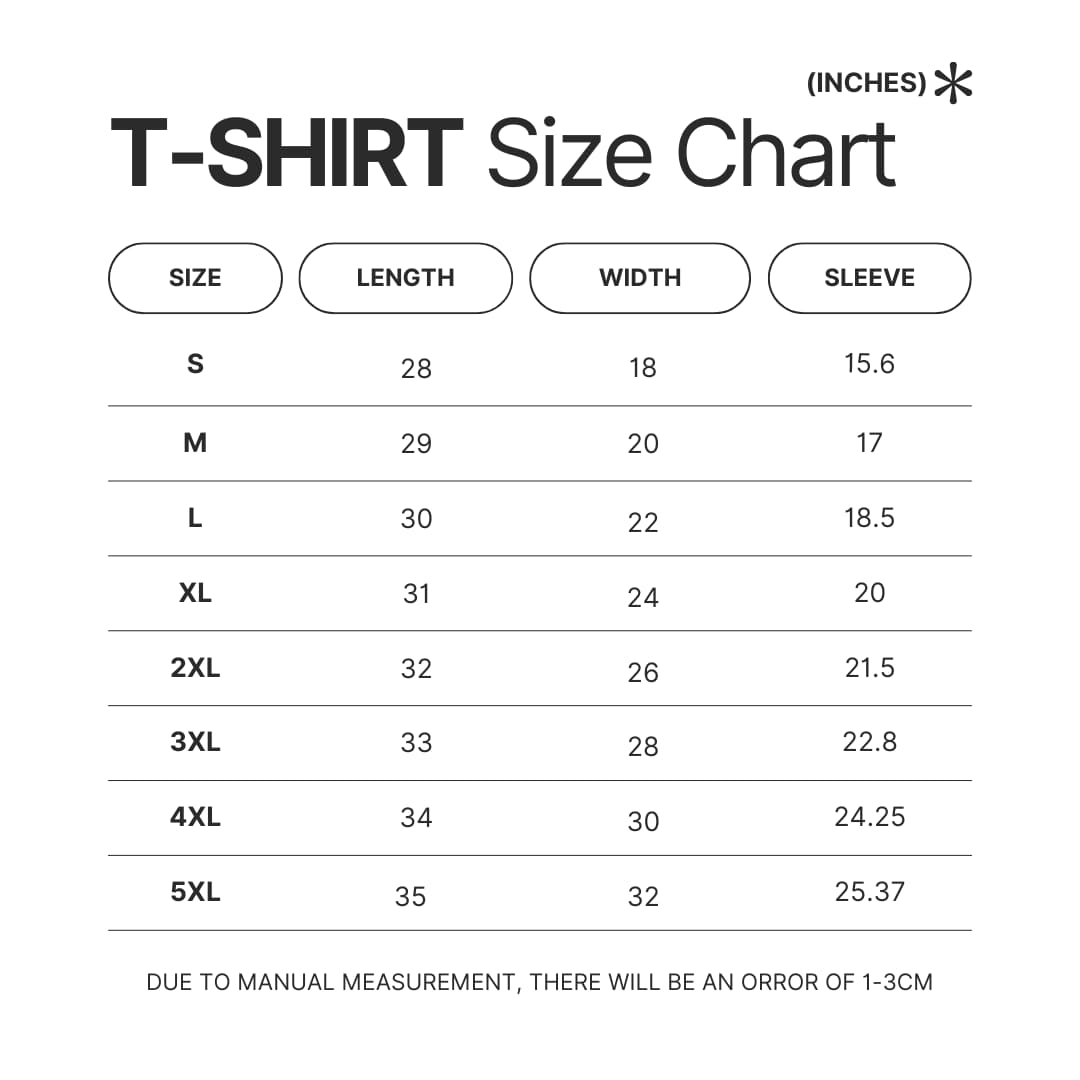 T shirt Size Chart - Outer Wilds Store